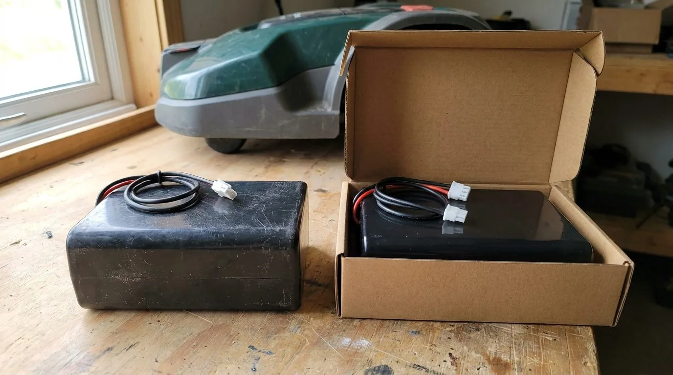 Ancienne Et Nouvelle Batterie De Robot Tondeuse Cote A Cote 4