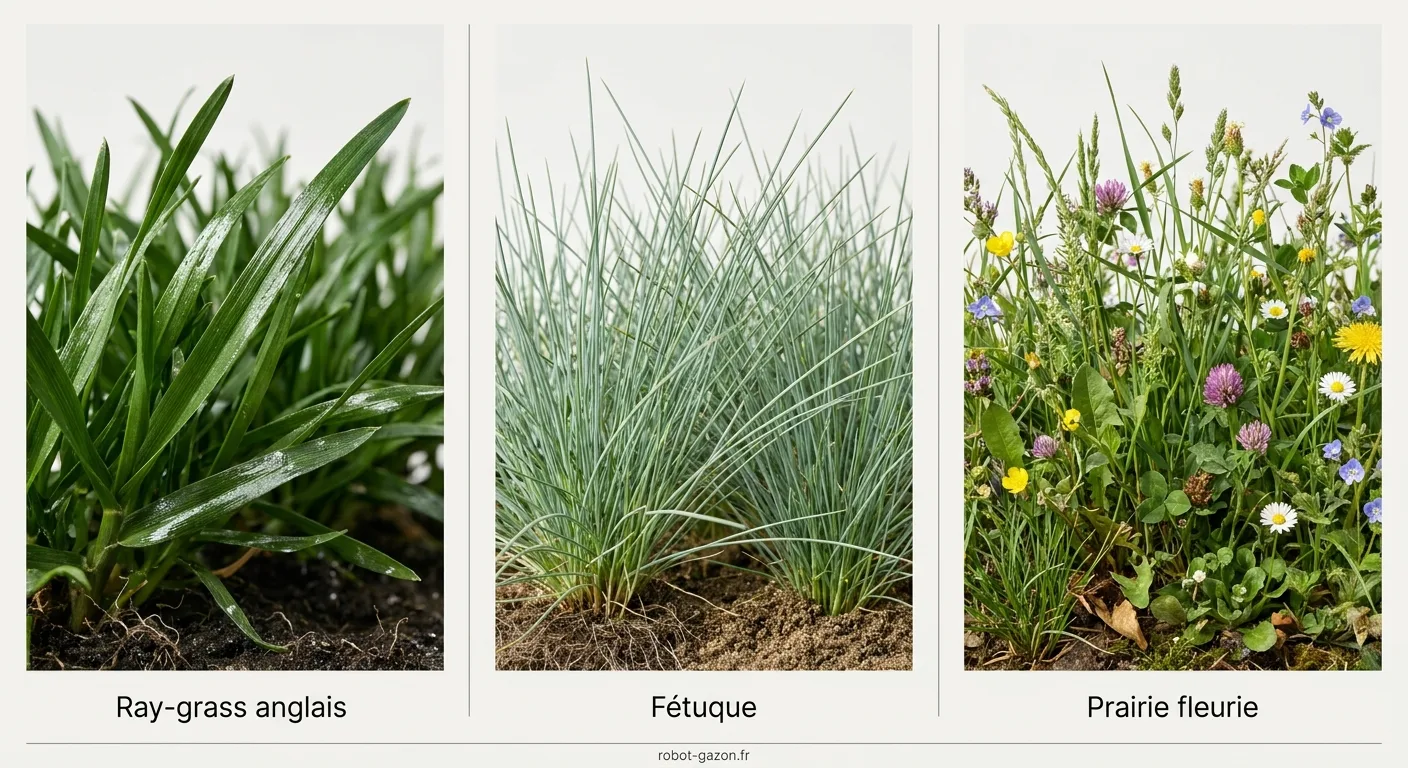Comparatif Visuel De Trois Types De Gazon Ray Grass Fetuque 3