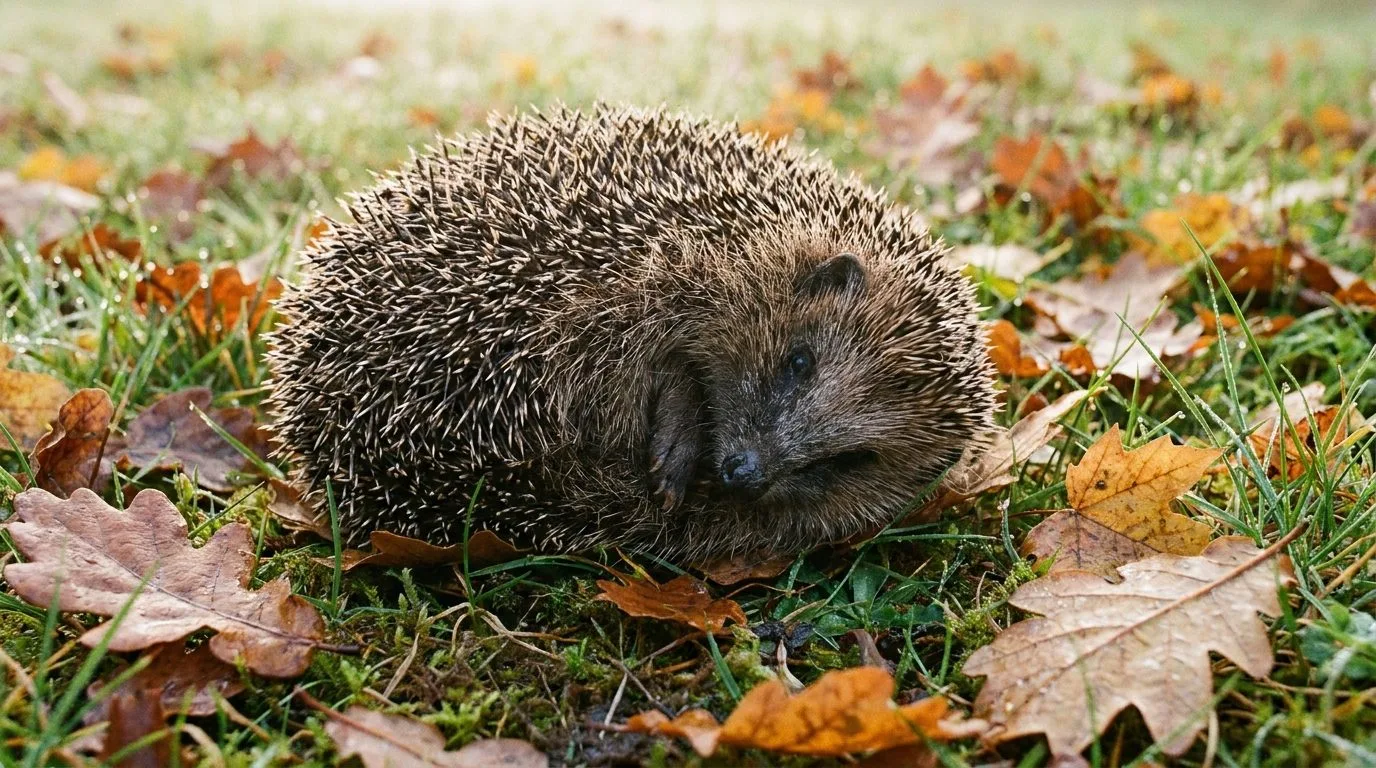 Herisson En Boule Dans Herbe Humide Au Petit Matin 3