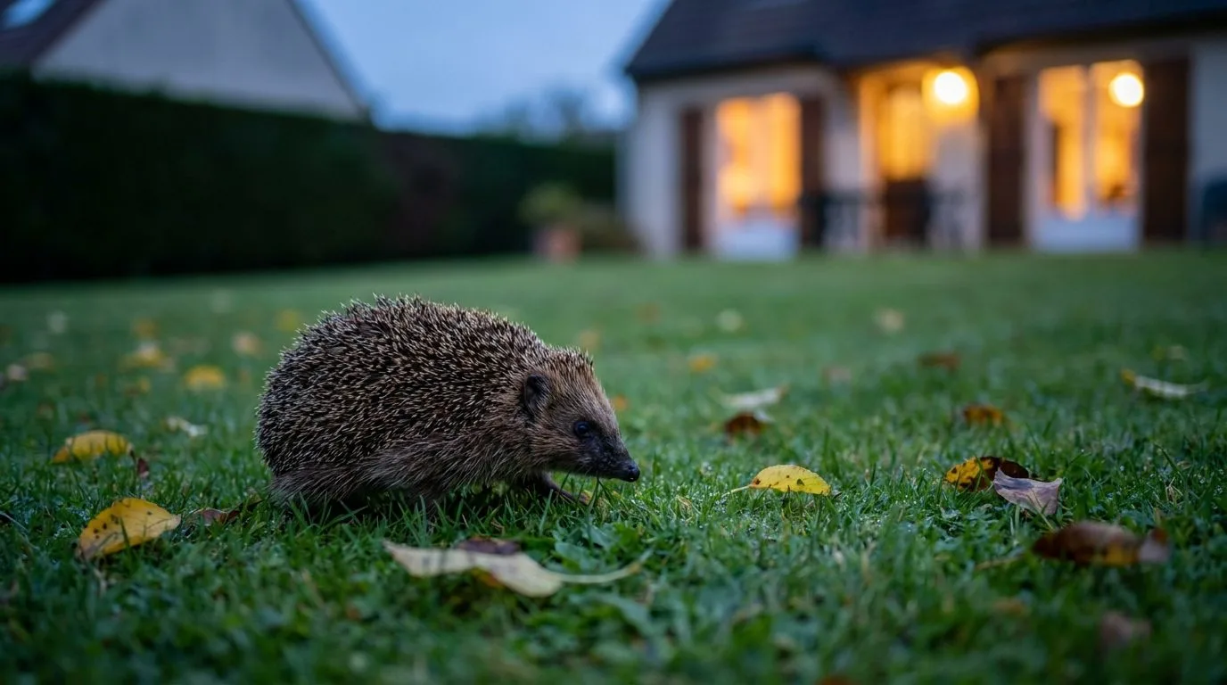 Herisson Sur Pelouse Au Crepuscule Jardin Pavillon 1