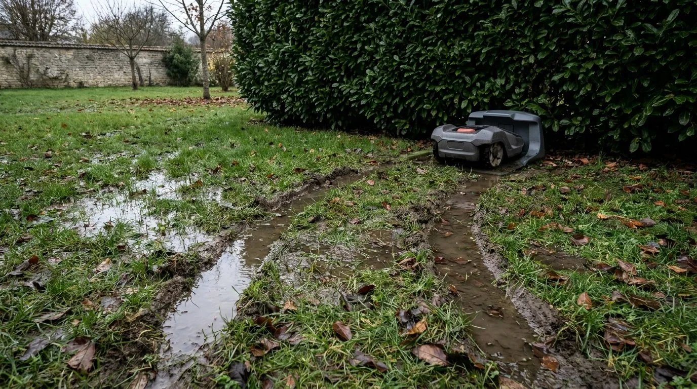 Pelouse Detrempee Avec Traces De Roues Pres Station 3