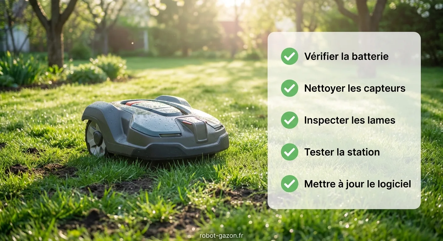 Robot Tondeuse Au Printemps Avec Checklist De Redemarrage En 5