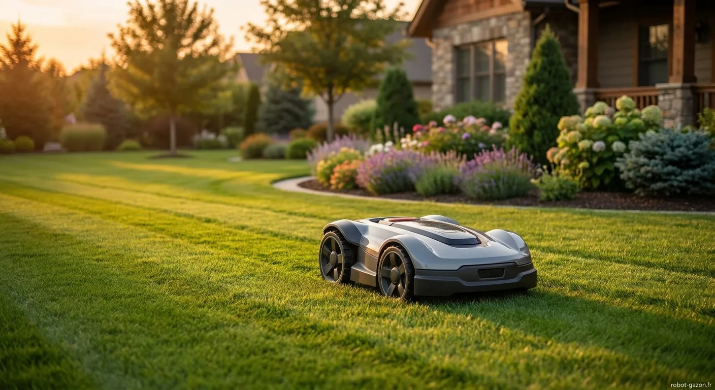 Robot Tondeuse En Action Dans Un Jardin De Taille Moyenne Av 2