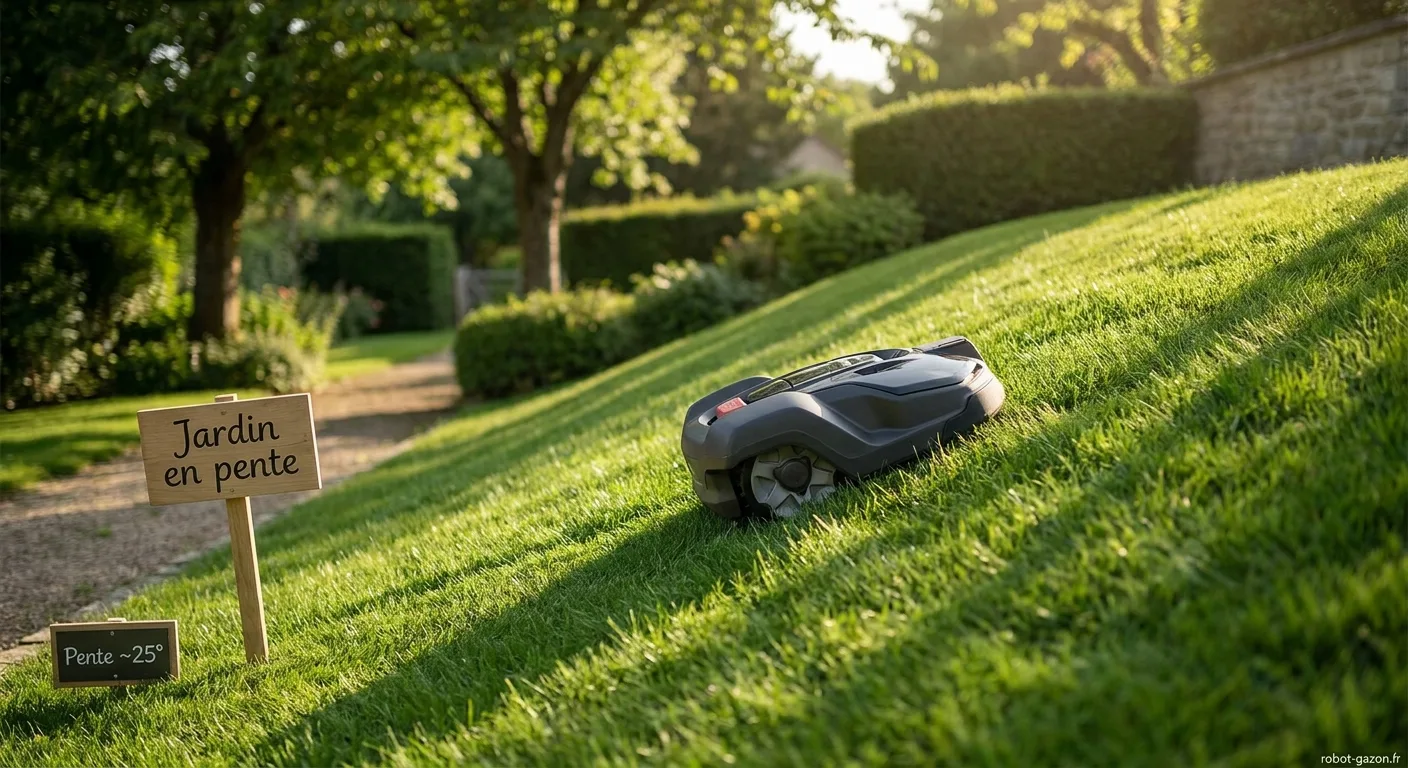 Robot Tondeuse En Action Sur Un Jardin En Pente Illustrant L 2