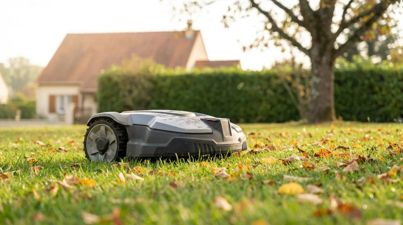 Robot Tondeuse Pelouse Feuilles Mortes Automne Jardin 1