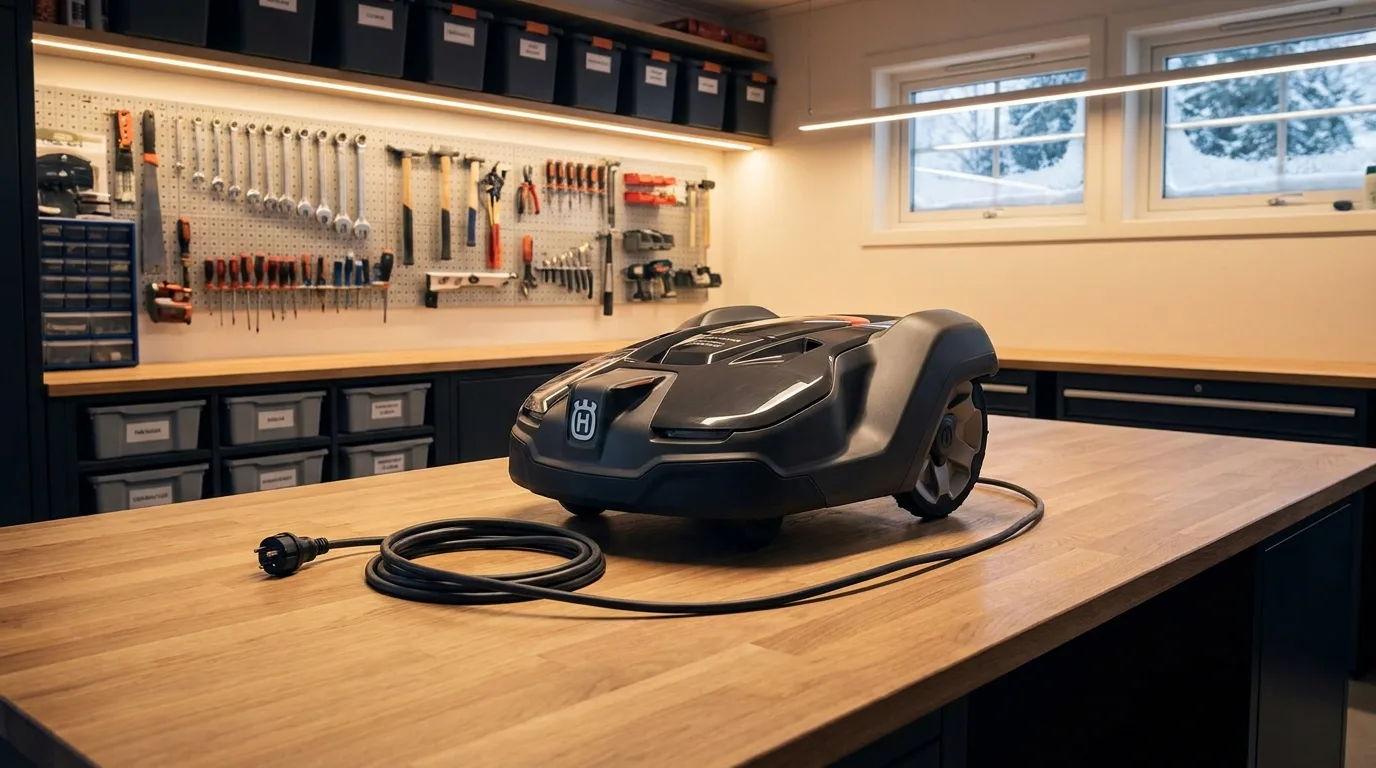 Robot Tondeuse Range Dans Un Garage Pour L Hivernage Avec Ba 6