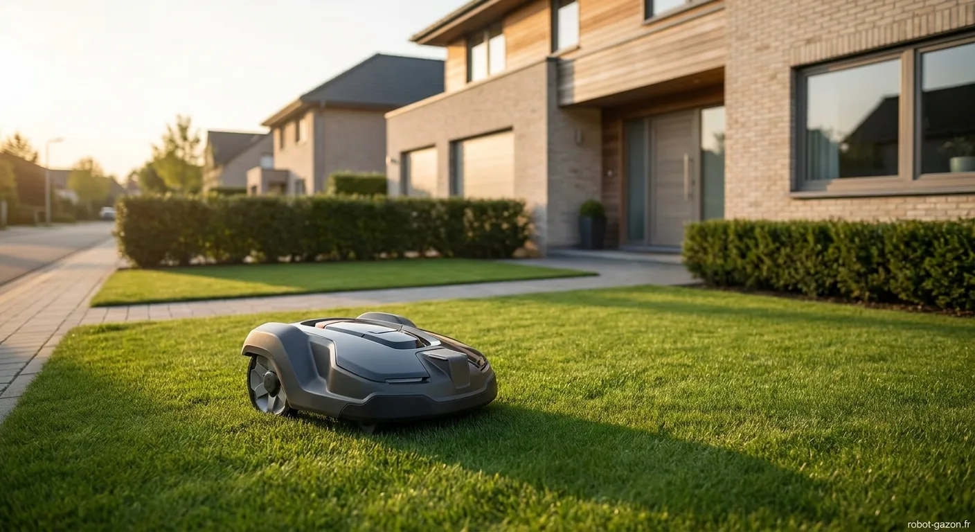 Robot Tondeuse Sans Fil Expose Sur Une Pelouse Ouverte Sur L 1