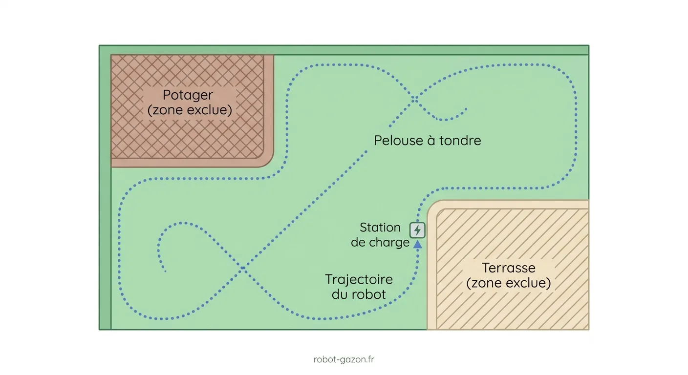 Schema D Un Jardin En L Avec Zones Exclues Et Trajectoire D 6