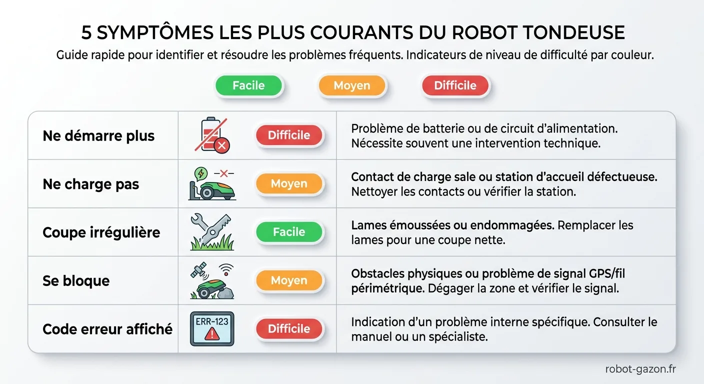 Tableau Des 5 Symptomes De Panne D Un Robot Tondeuse Avec Ni 2