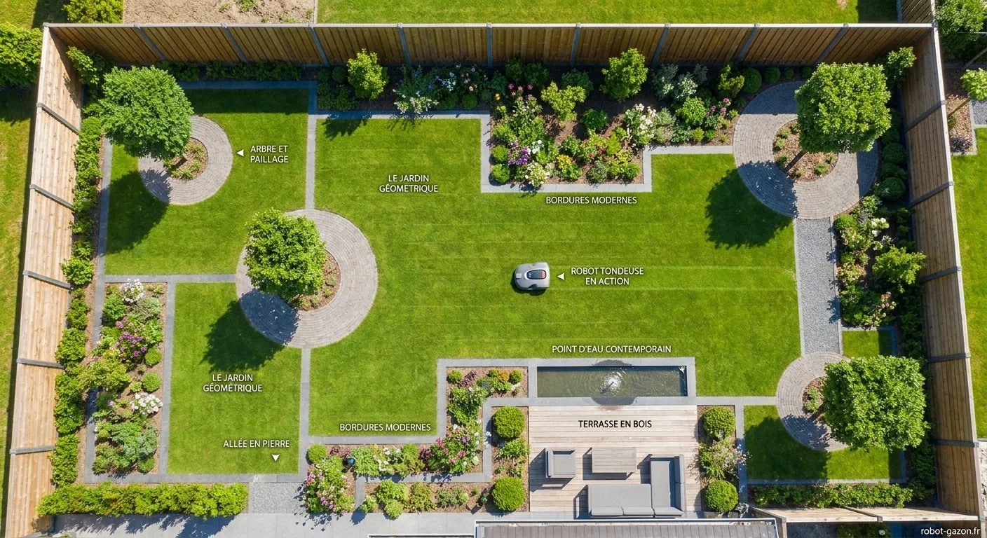 Vue Aerienne Jardin Avec Bordures Affleurantes Et Robot Tond 4